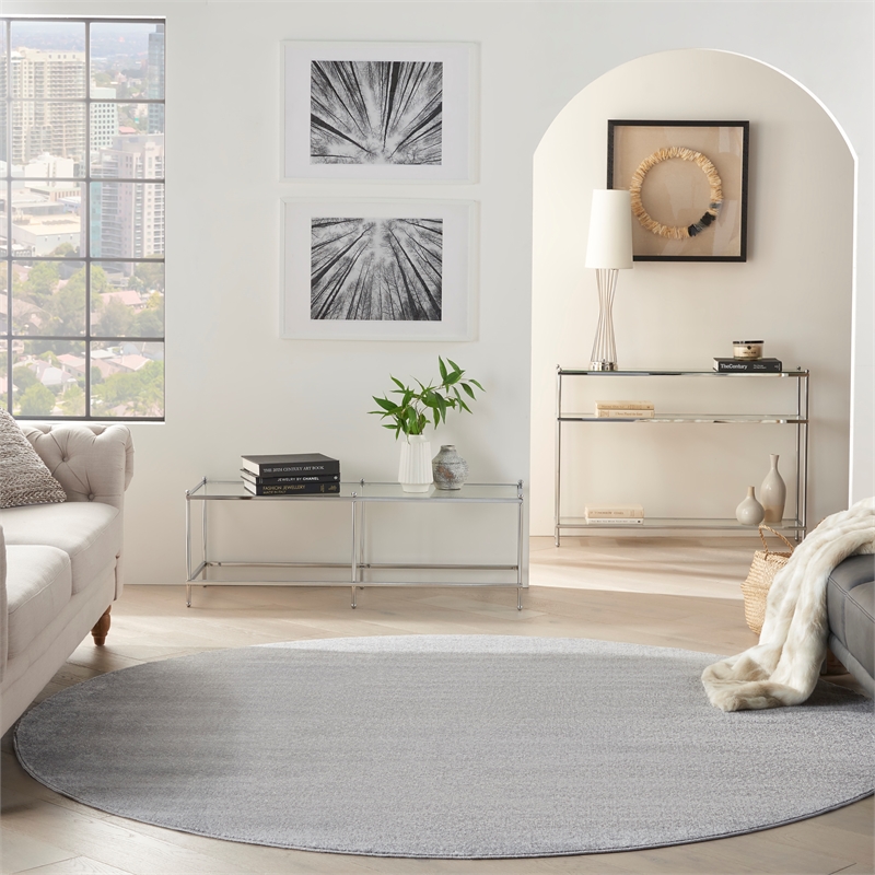 Pemberly Row 8' x Round Silver Gray Fabric Outdoor Area Rug (8' Round)