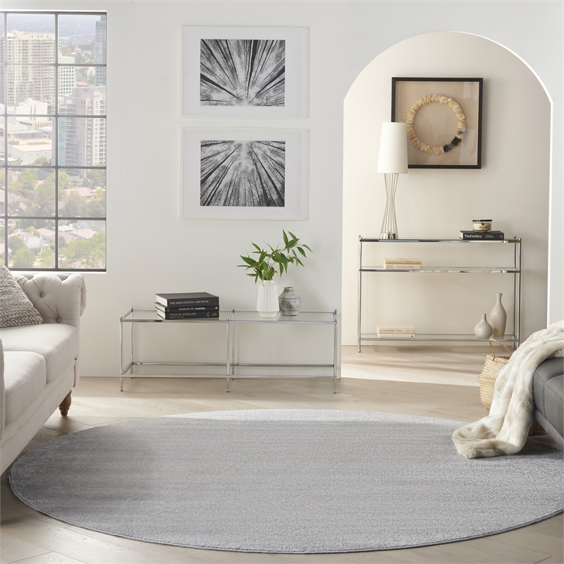 Pemberly Row 8' x Round Silver Gray Fabric Outdoor Area Rug (8' Round)