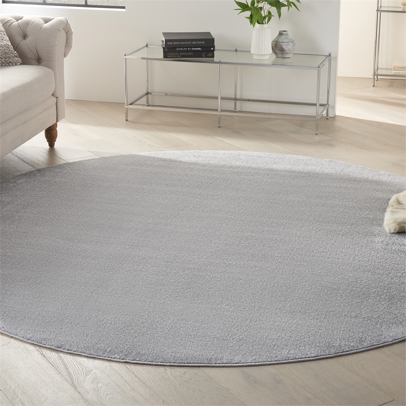 Pemberly Row 8' x Round Silver Gray Fabric Outdoor Area Rug (8' Round)