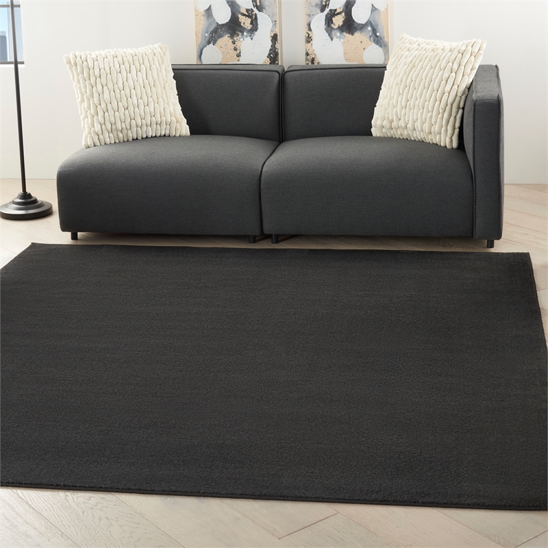 Pemberly Row 7' x Square Black Fabric Outdoor Area Rug (7' Square)
