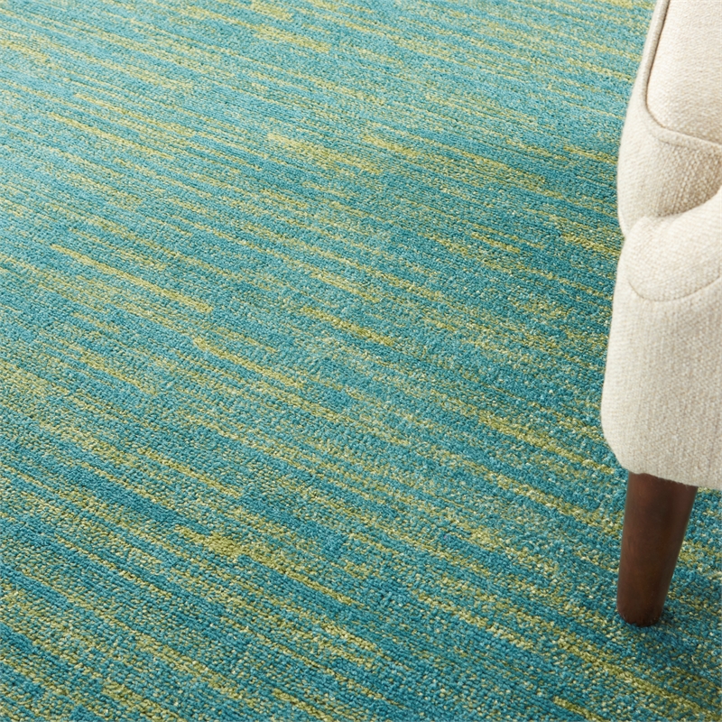 Pemberly Row 7' x Square Blue Green Fabric Outdoor Area Rug (7' Square)