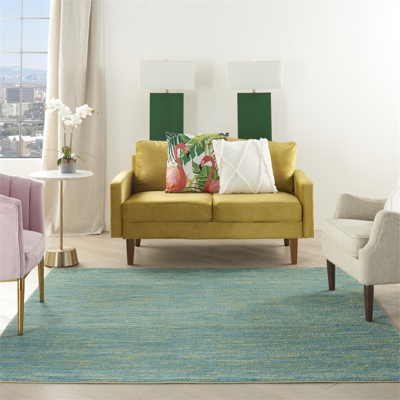 Pemberly Row 7' x Square Blue Green Fabric Outdoor Area Rug (7' Square)