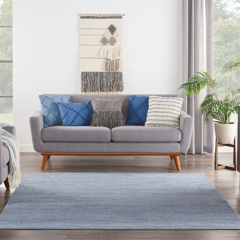 Pemberly Row 7' x Square Blue Gray Fabric Outdoor Area Rug (7' Square)