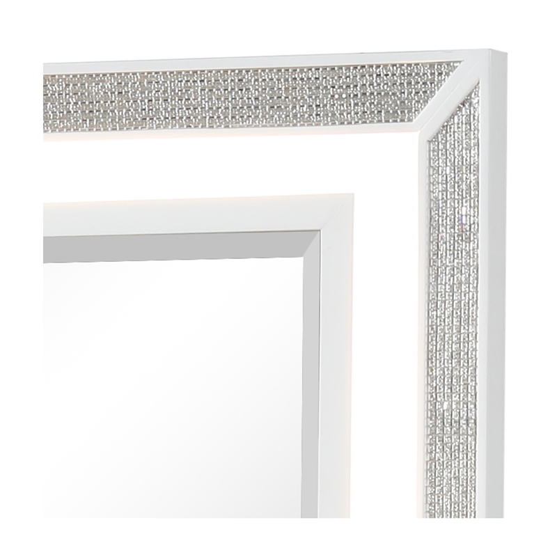 Pemberly Row Crystal Modern Mirror made with Wood Finished in White