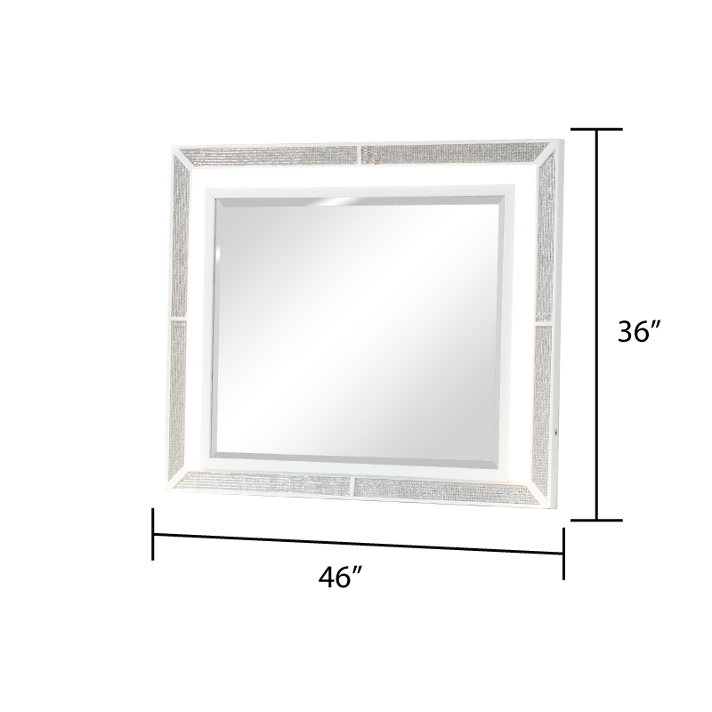 Pemberly Row Crystal Modern Mirror made with Wood Finished in White