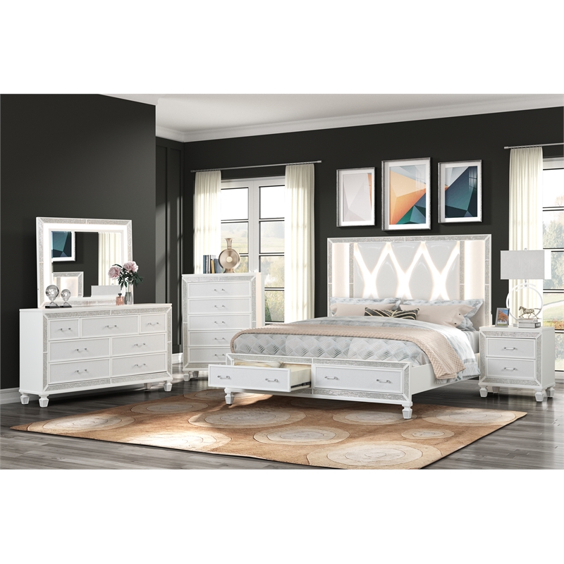 Pemberly Row Crystal Modern Mirror made with Wood Finished in White