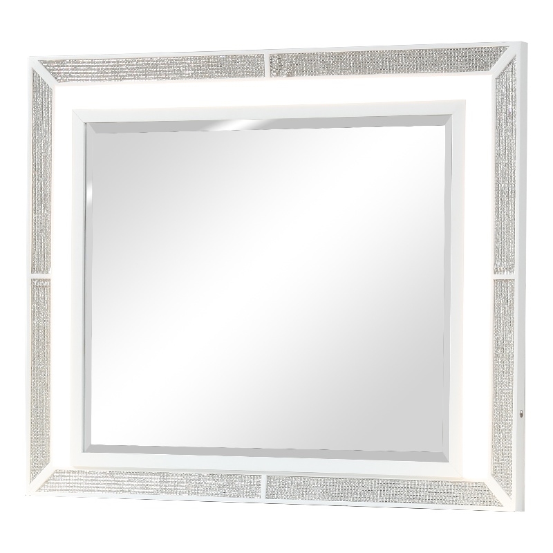 Pemberly Row Crystal Modern Mirror made with Wood Finished in White