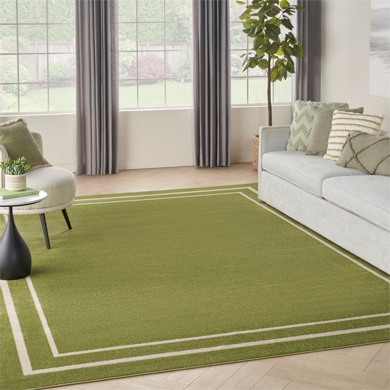 Pemberly Row 8' x 10' Green Ivory Contemporary Indoor/Outdoor Rug