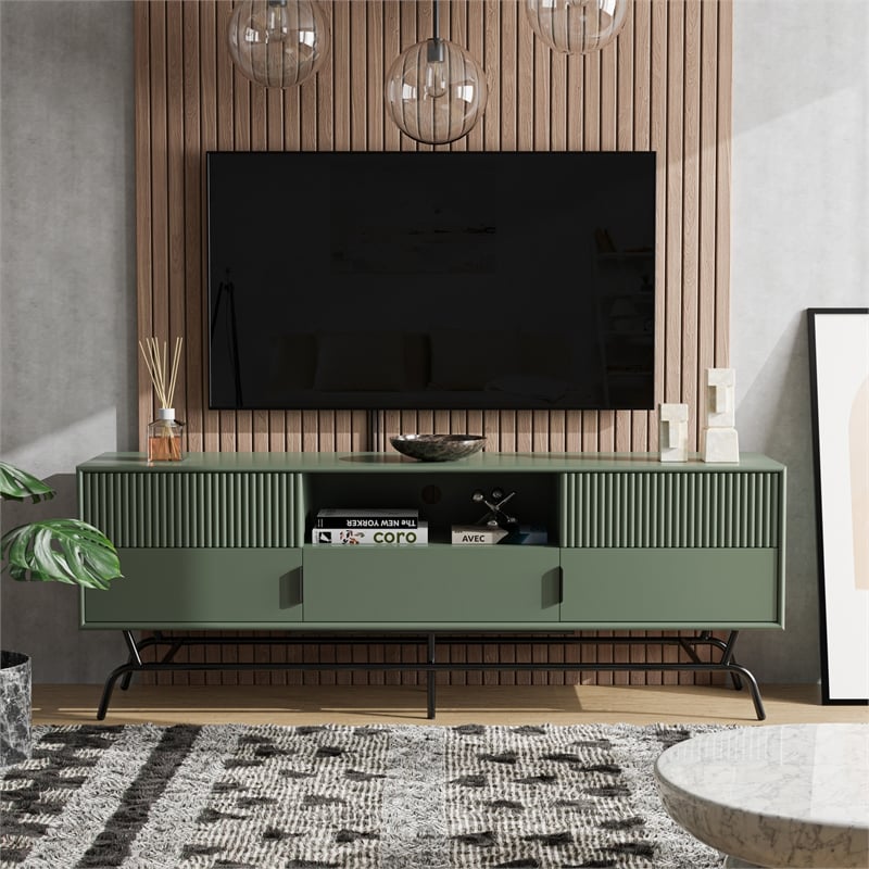 Pemberly Row Wood Multi-Storage TV Stand in Sage Green and Black