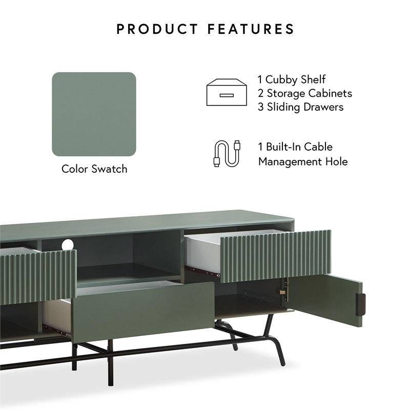 Pemberly Row Wood Multi-Storage TV Stand in Sage Green and Black