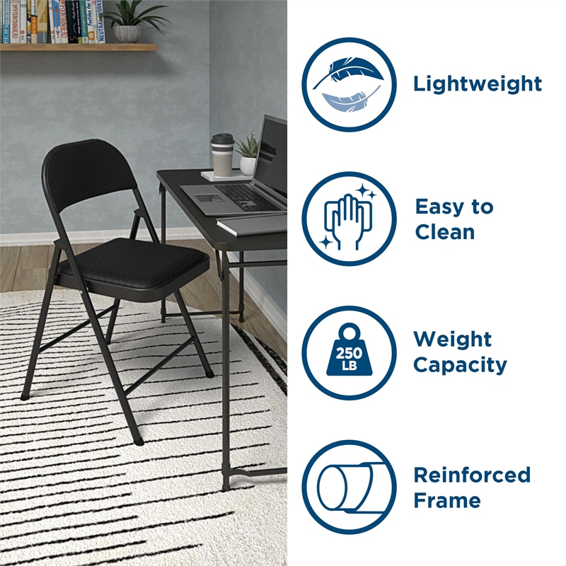Pemberly Row Contemporary Fabric Folding Chair in Black (4-Pack)