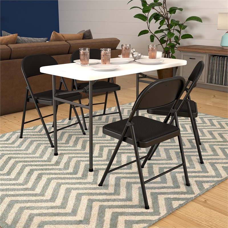 Pemberly Row Contemporary Fabric Folding Chair in Black (4-Pack)