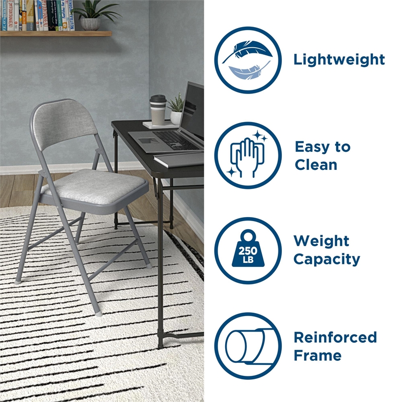 Pemberly Row Contemporary Fabric Folding Chair in Gray (4-Pack)