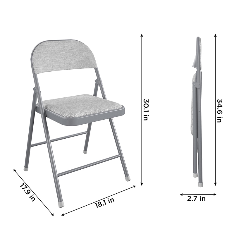 Pemberly Row Contemporary Fabric Folding Chair in Gray (4-Pack)