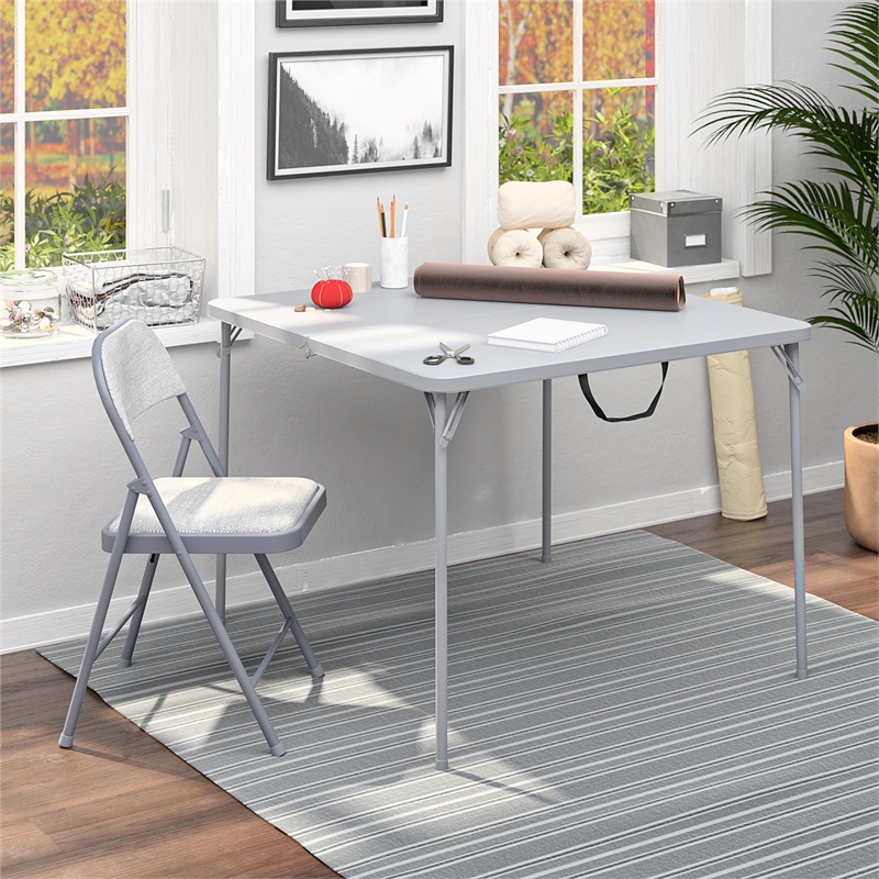 Pemberly Row Contemporary Fabric Folding Chair in Gray (4-Pack)