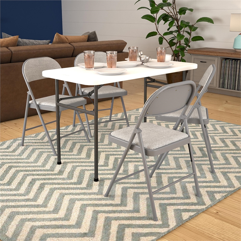 Pemberly Row Contemporary Fabric Folding Chair in Gray (4-Pack)