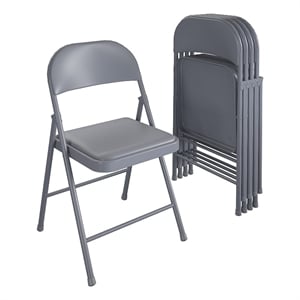 Pemberly Row Contemporary Vinyl Folding Chair in Grey (4-Pack)