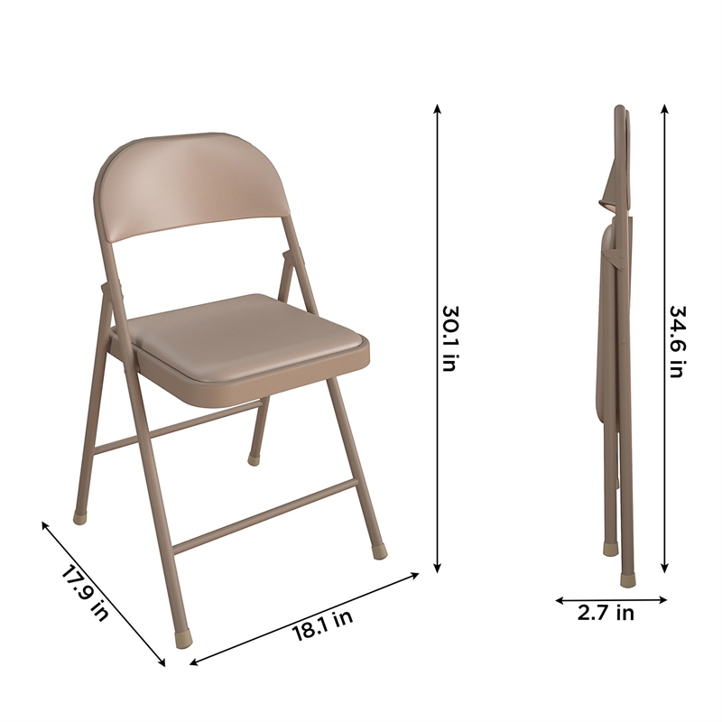 Pemberly Row Contemporary Vinyl Folding Chair in Antique Linen (4-Pack)