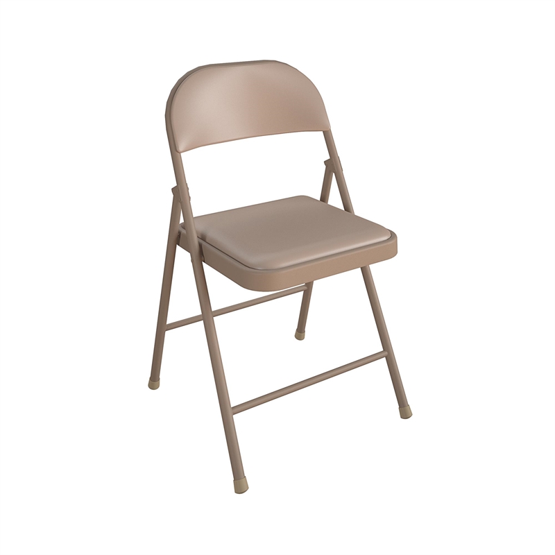 Pemberly Row Contemporary Vinyl Folding Chair in Antique Linen (4-Pack)