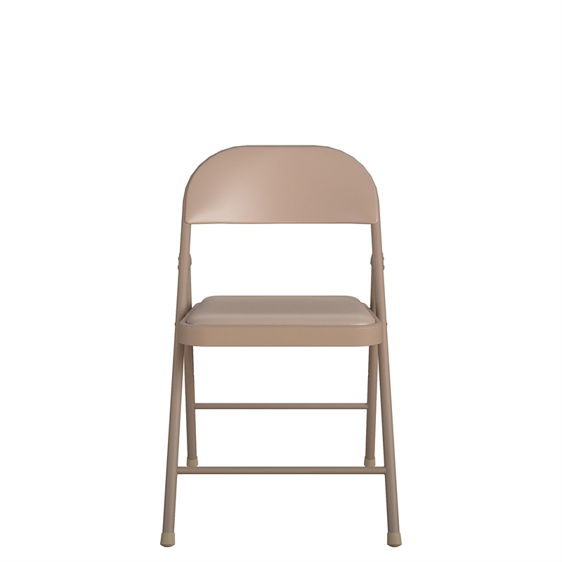Pemberly Row Contemporary Vinyl Folding Chair in Antique Linen (4-Pack)