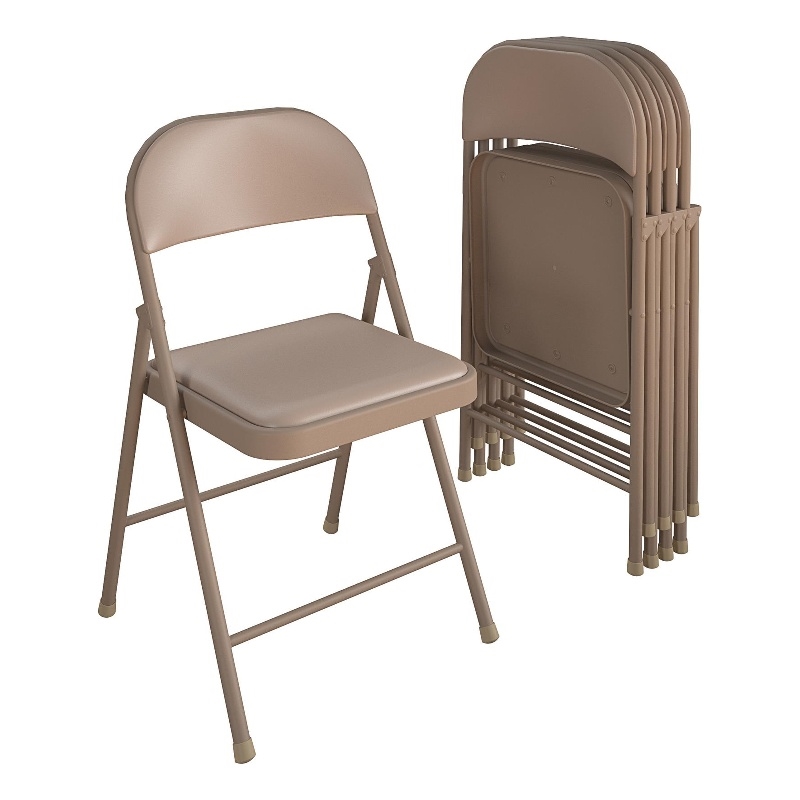 Pemberly Row Contemporary Vinyl Folding Chair in Antique Linen (4-Pack)