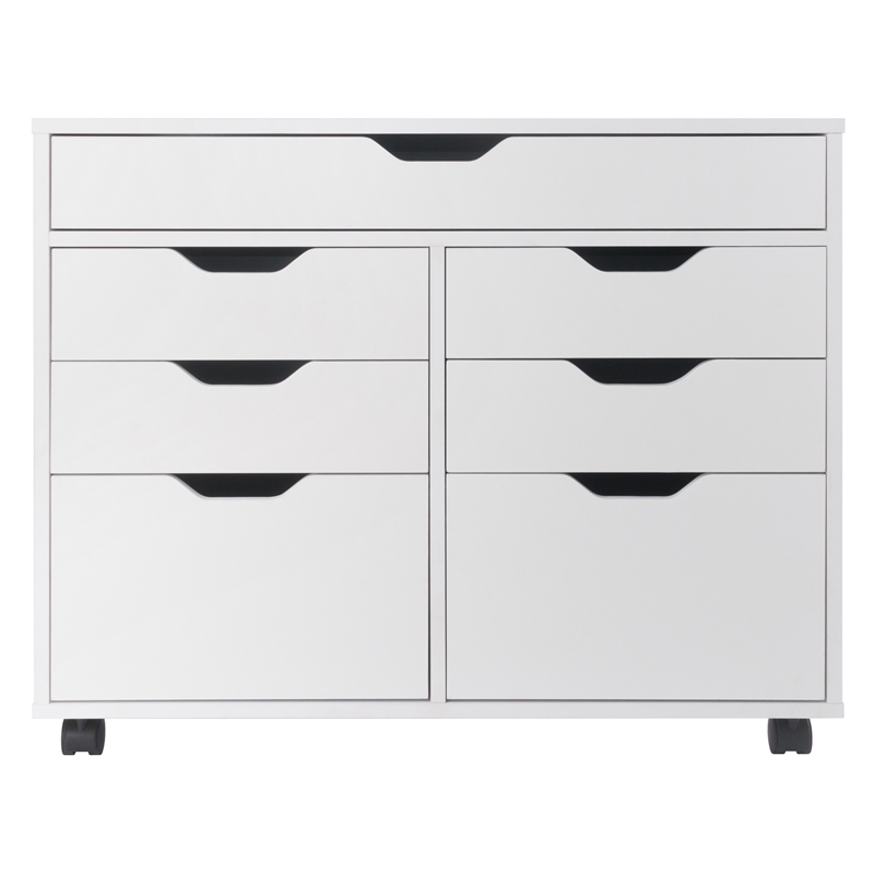 Pemberly Row 5-Drawer Engineered Wood Mobile Storage Cabinet in Crisp White
