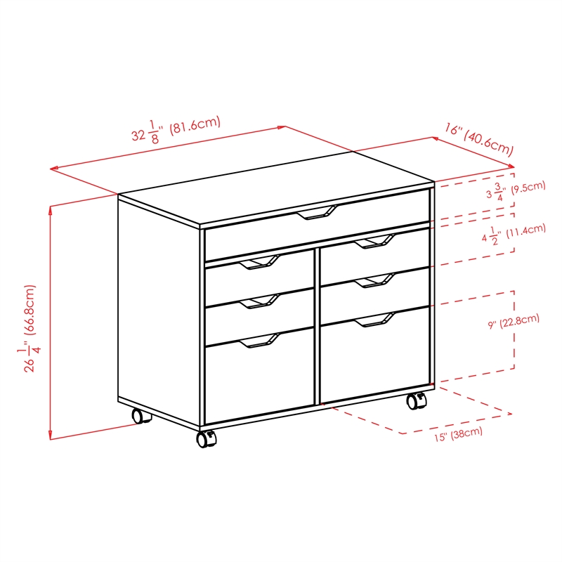 Pemberly Row 5-Drawer Engineered Wood Mobile Storage Cabinet in Crisp White