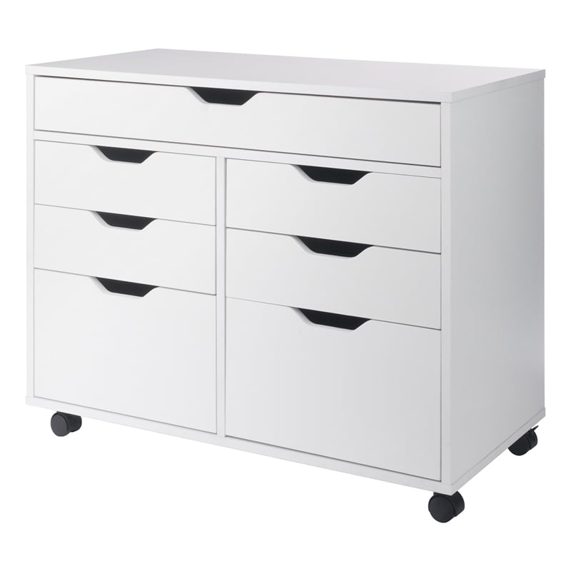 Pemberly Row 5-Drawer Engineered Wood Mobile Storage Cabinet in Crisp White