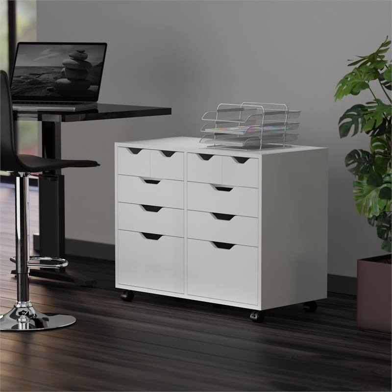 Pemberly Row 4-Drawer Engineered Wood Mobile Storage Cabinet in Crisp White