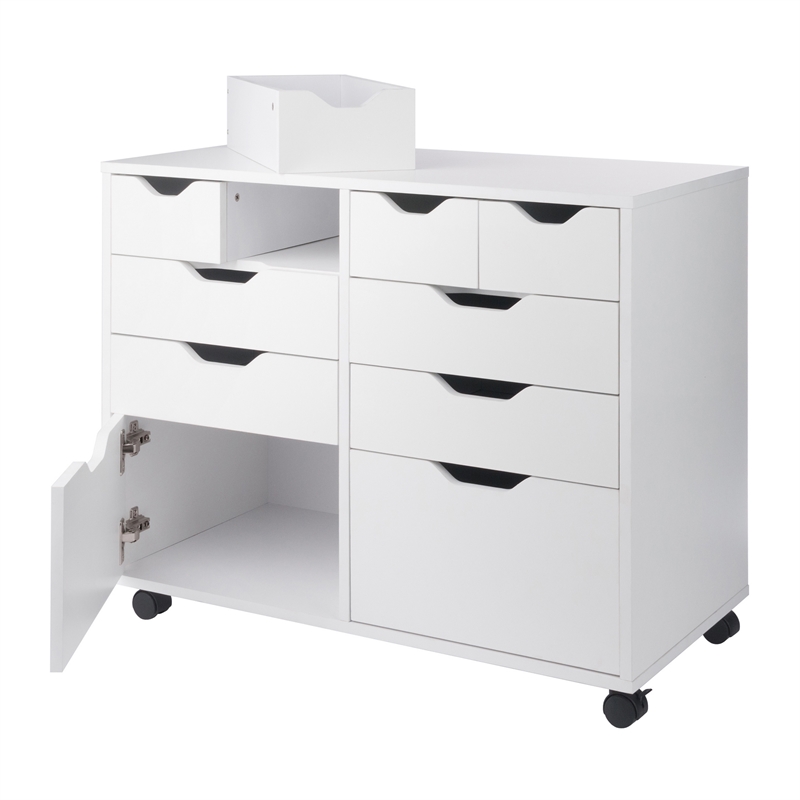 Pemberly Row 4-Drawer Engineered Wood Mobile Storage Cabinet in Crisp White