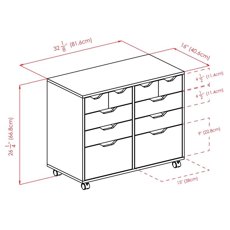 Pemberly Row 4-Drawer Engineered Wood Mobile Storage Cabinet in Crisp White
