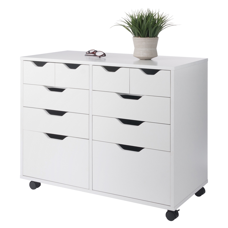 Pemberly Row 4-Drawer Engineered Wood Mobile Storage Cabinet in Crisp White