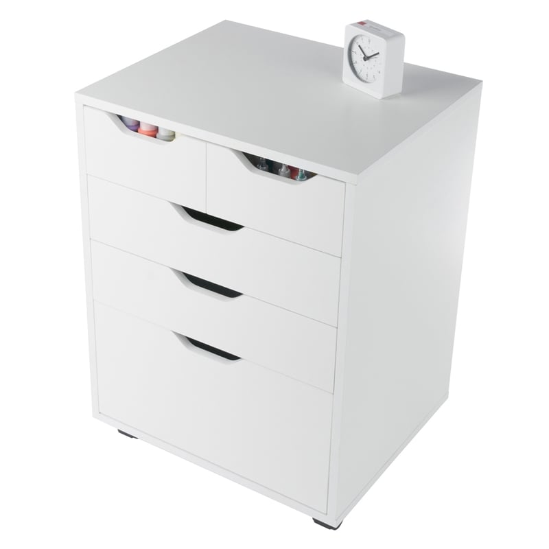 Pemberly Row Bins and Drawers Storage Mobile Cabinet White Finish