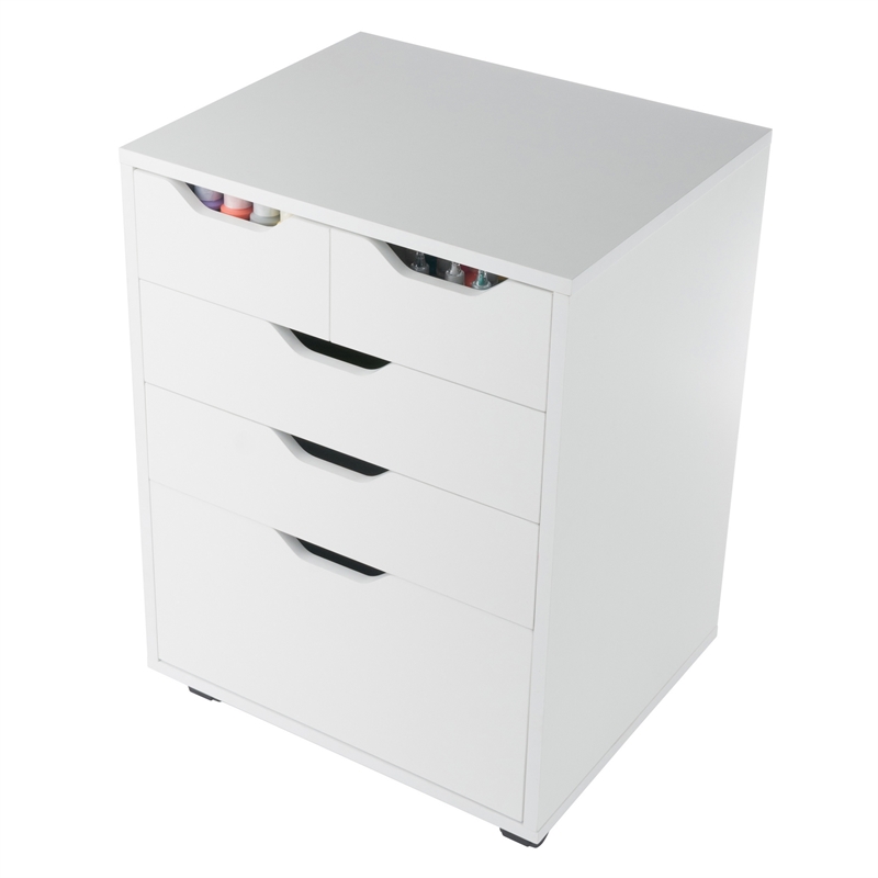Pemberly Row Bins and Drawers Storage Mobile Cabinet White Finish