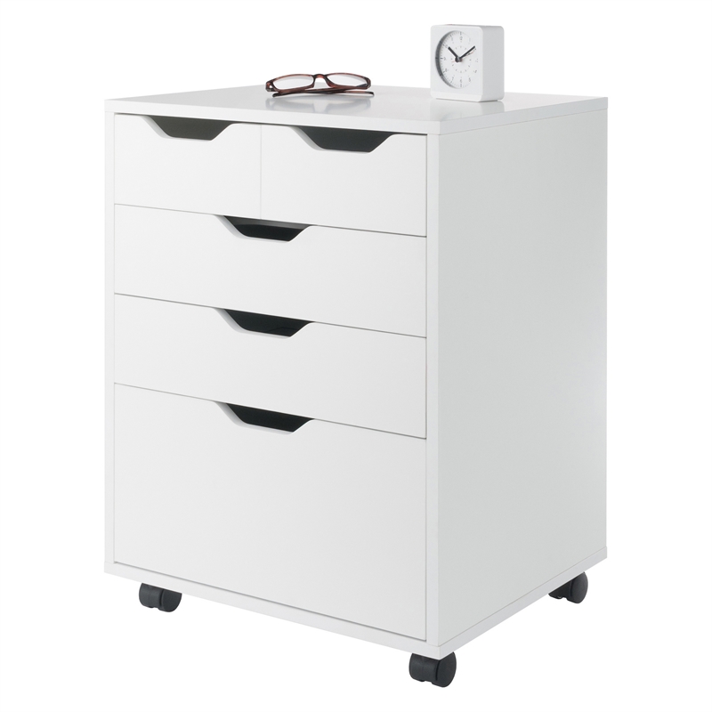 Pemberly Row Bins and Drawers Storage Mobile Cabinet White Finish