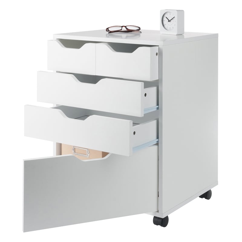Pemberly Row Bins and Drawers Storage Mobile Cabinet White Finish