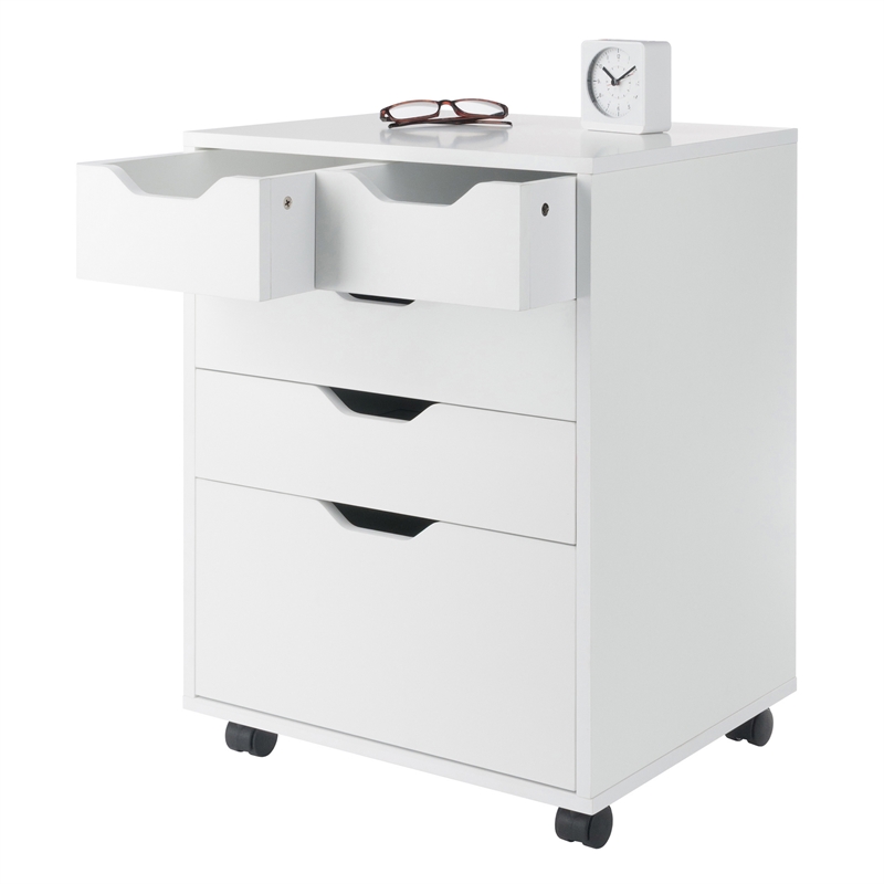 Pemberly Row Bins and Drawers Storage Mobile Cabinet White Finish