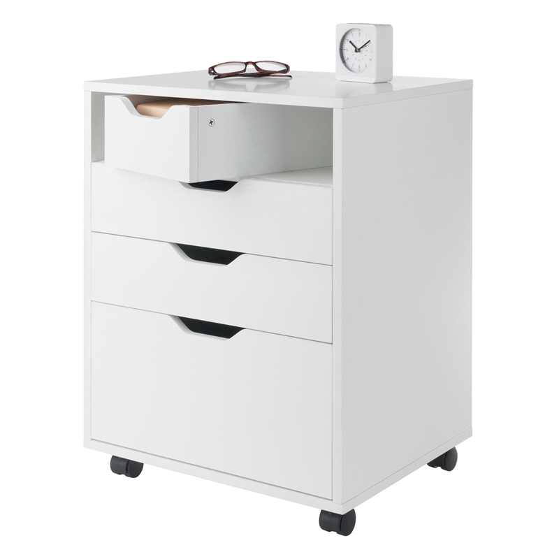 Pemberly Row Bins and Drawers Storage Mobile Cabinet White Finish