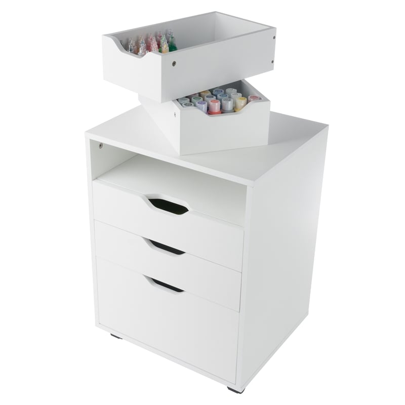 Pemberly Row Bins and Drawers Storage Mobile Cabinet White Finish