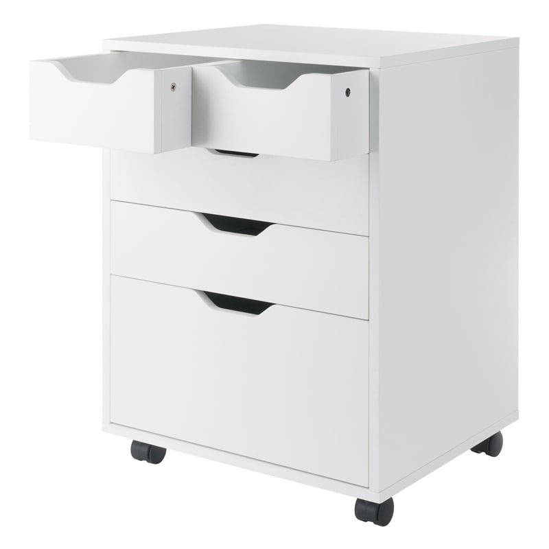 Pemberly Row Bins and Drawers Storage Mobile Cabinet White Finish