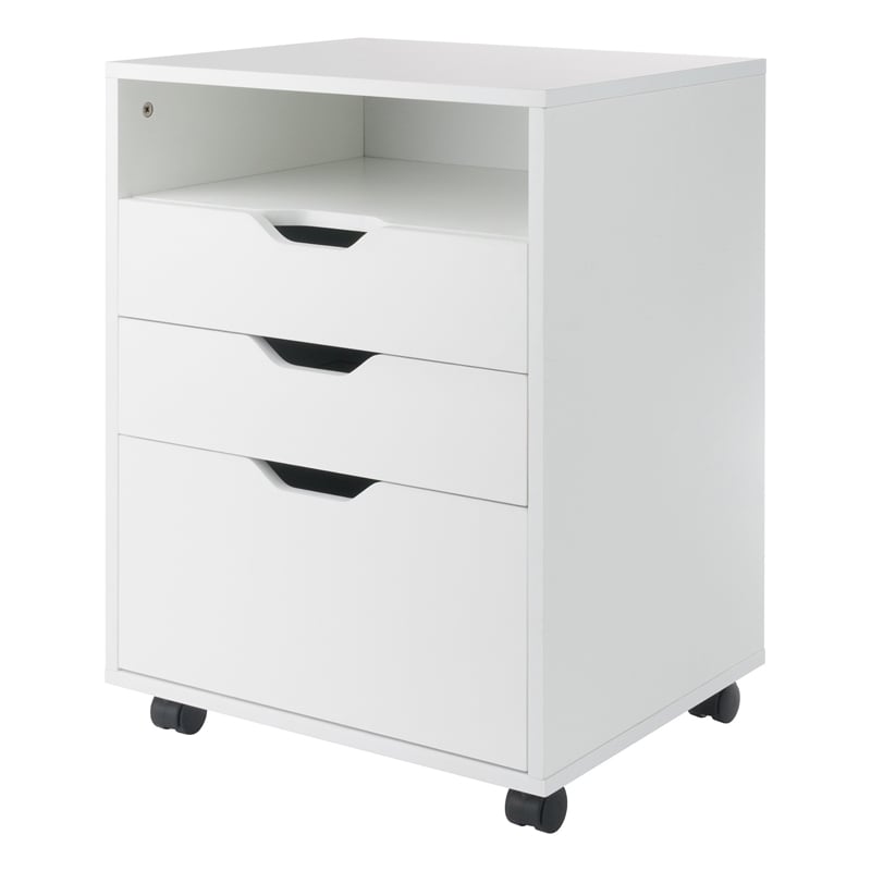 Pemberly Row Bins and Drawers Storage Mobile Cabinet White Finish