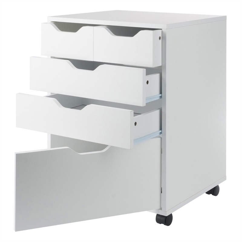Pemberly Row Bins and Drawers Storage Mobile Cabinet White Finish