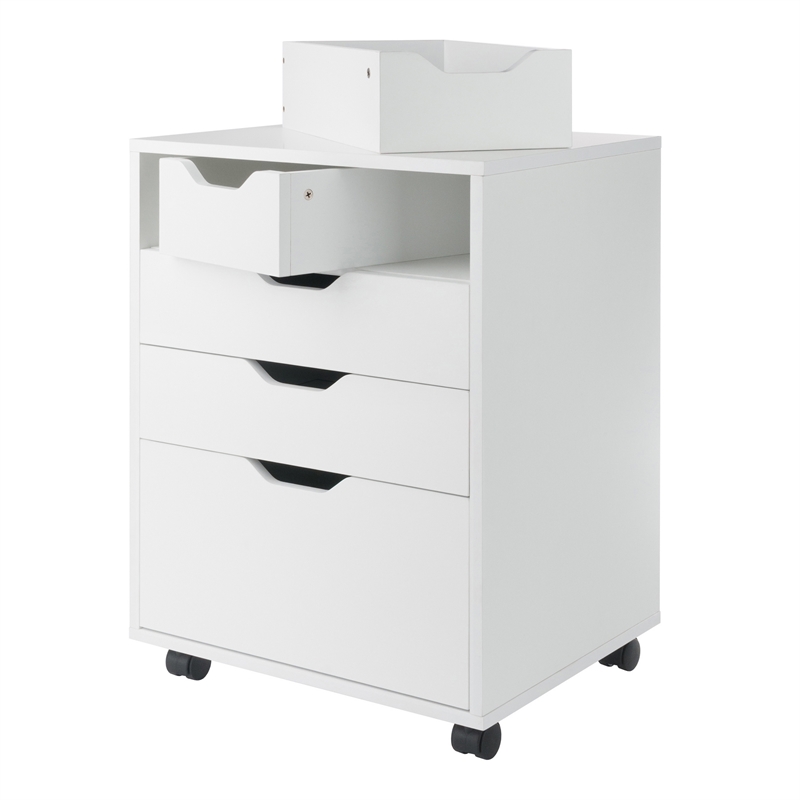 Pemberly Row Bins and Drawers Storage Mobile Cabinet White Finish