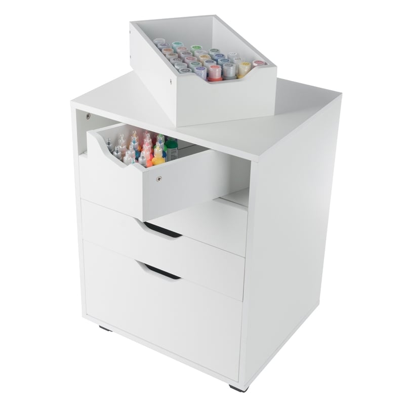 Pemberly Row Bins and Drawers Storage Mobile Cabinet White Finish