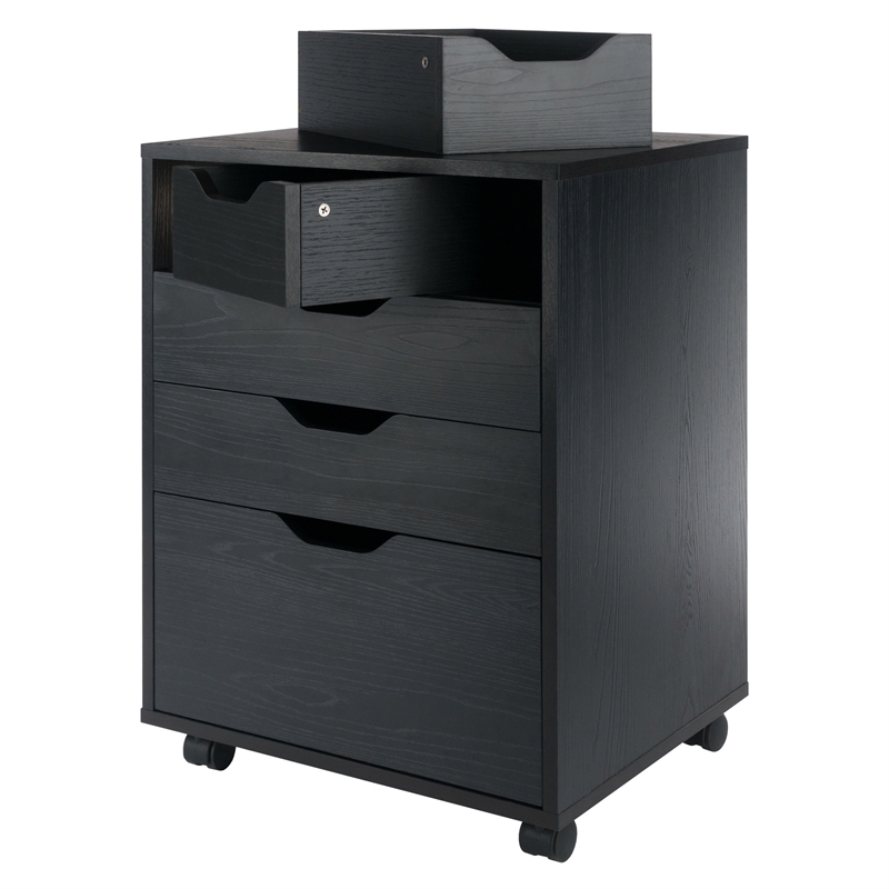Pemberly Row Bins and Drawers Storage Mobile Cabinet Black Finish
