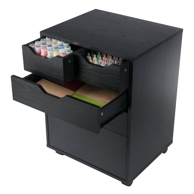 Pemberly Row Bins and Drawers Storage Mobile Cabinet Black Finish