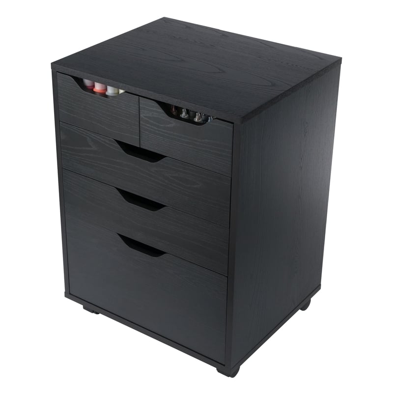 Pemberly Row Bins and Drawers Storage Mobile Cabinet Black Finish