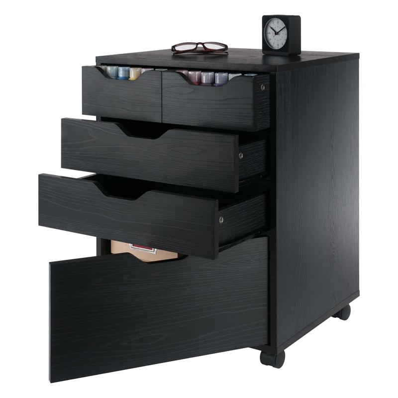 Pemberly Row Bins and Drawers Storage Mobile Cabinet Black Finish