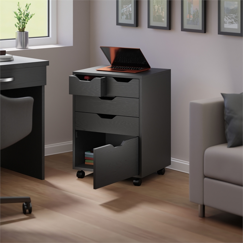 Pemberly Row Bins and Drawers Storage Mobile Cabinet Black Finish