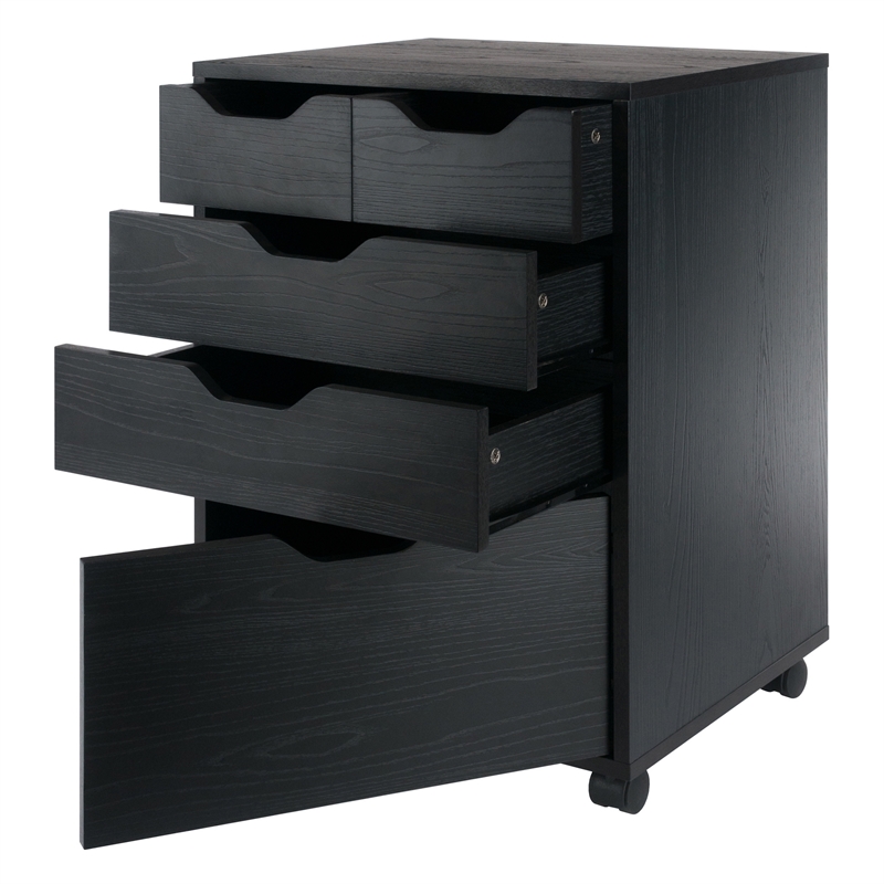 Pemberly Row Bins and Drawers Storage Mobile Cabinet Black Finish
